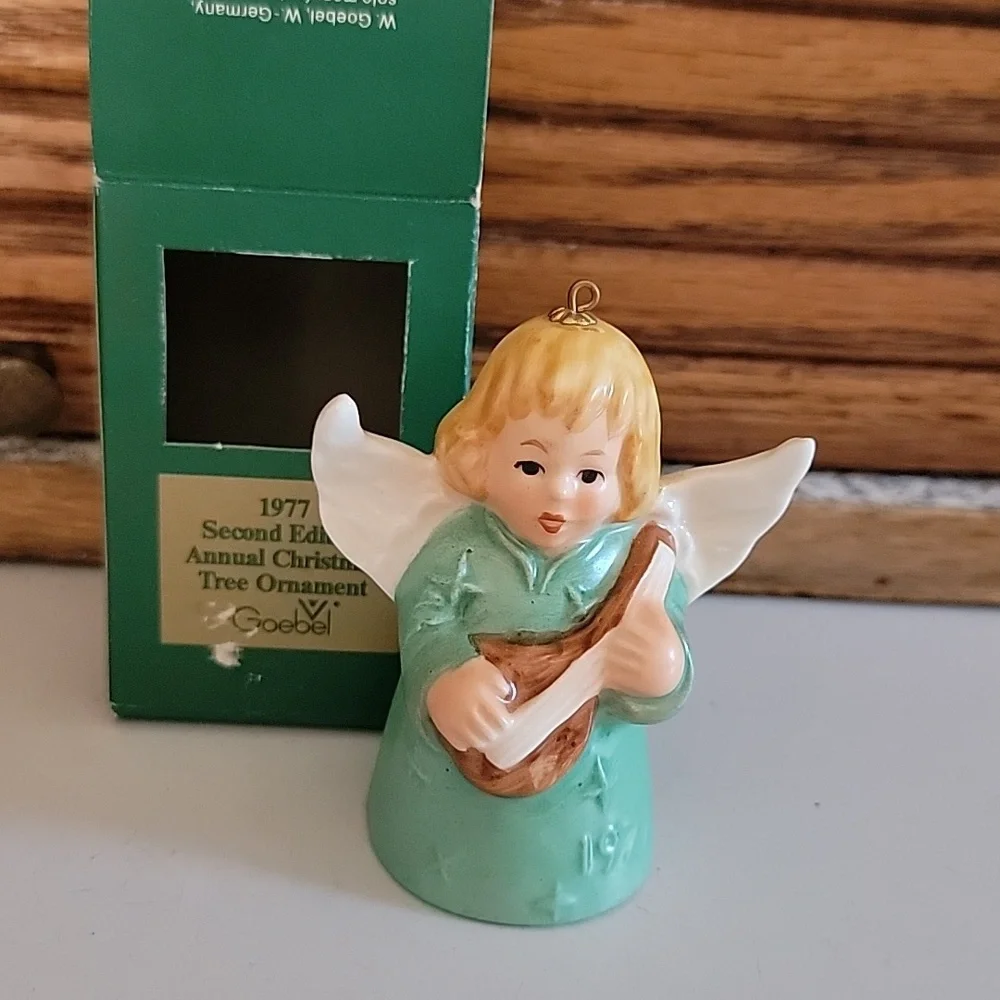 Vintage Goebel Porcelain Christmas Tree Ornament 1977 Angel With Bell